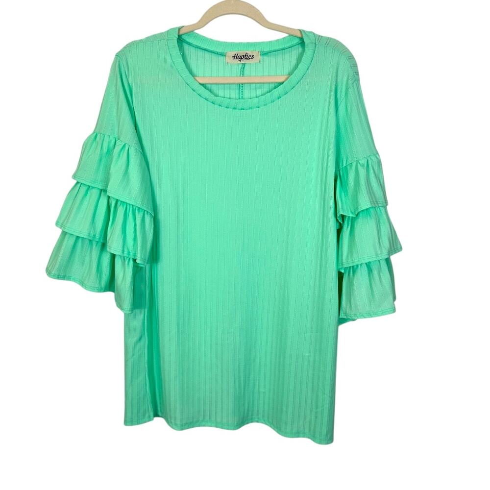 Haptics Vibrant Green Ruffle 3/4 Sleeve Top Size 2X - Picture 1 of 3
